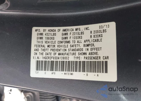 2013 Honda Accord Ex-L from USA, damaged, VIN 1HGCR2F85DA139652